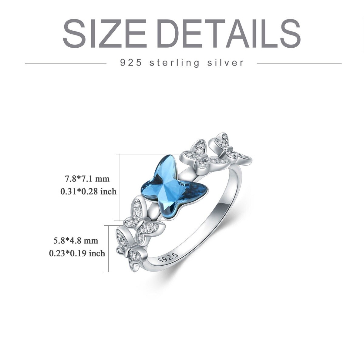 Sterling Zilveren Kristallen Vlinder Ring-7