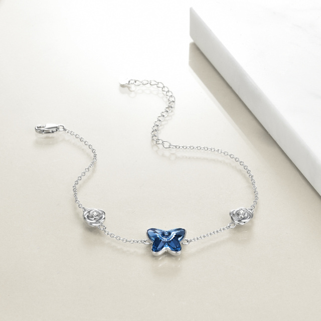 Sterling Silver Crystal Butterfly & Rose Single Layer Anklet-4