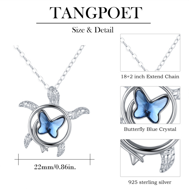 Collier en argent sterling avec pendentif papillon et tortue de mer en cristal-4