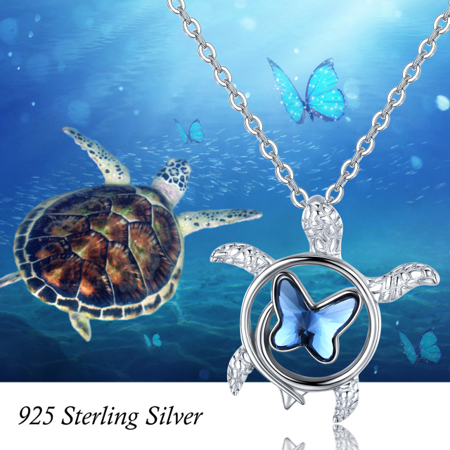 Sterling Silver Crystal Butterfly & Sea Turtle Pendant Necklace-6