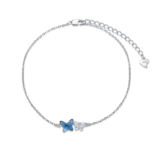 Sterling Silver Crystal Butterfly Single Layer Anklet-3