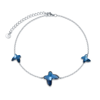 Sterling Silver Crystal Butterfly Single Layer Anklet-15