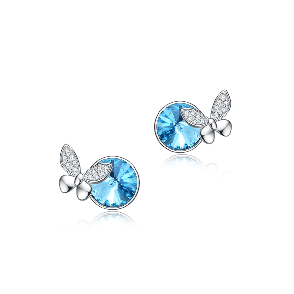 Sterling Silver Crystal Butterfly Stud Earrings-1