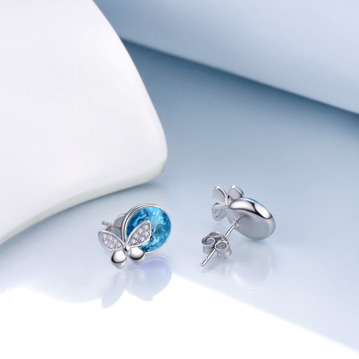 Sterling Silver Crystal Butterfly Stud Earrings-4