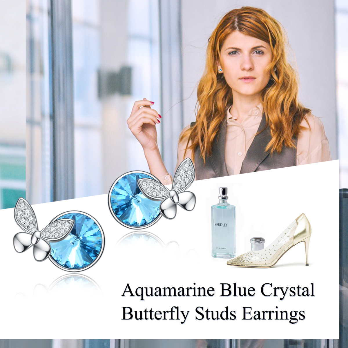 Sterling Silver Crystal Butterfly Stud Earrings-6