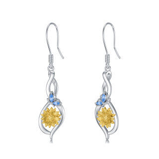 Sterling Silver Crystal Butterfly & Sunflower Drop Earrings-2