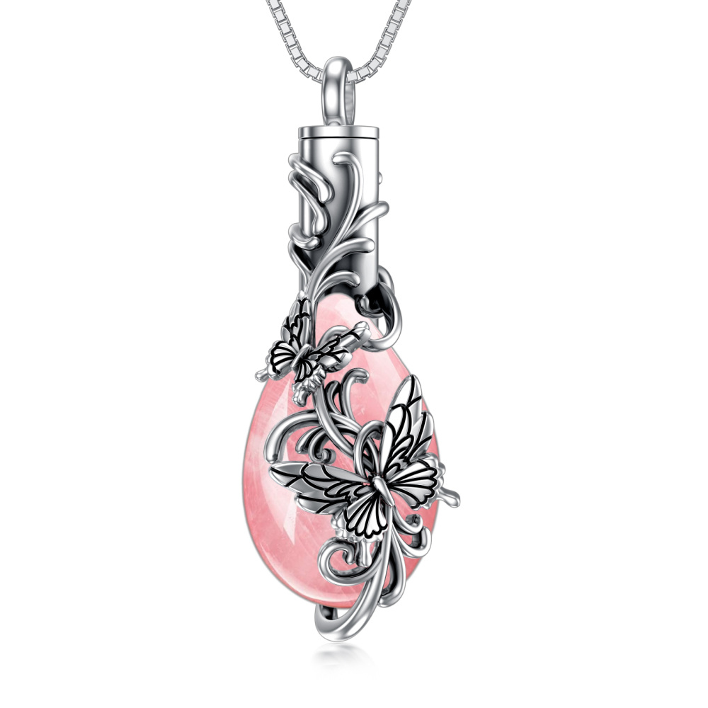 Sterling Silver Quartz Butterfly Urn Necklace for Ashes-1