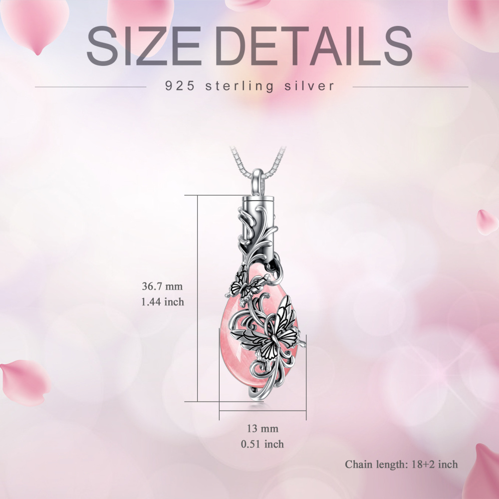 Sterling Silver Quartz Butterfly Urn Necklace for Ashes-3