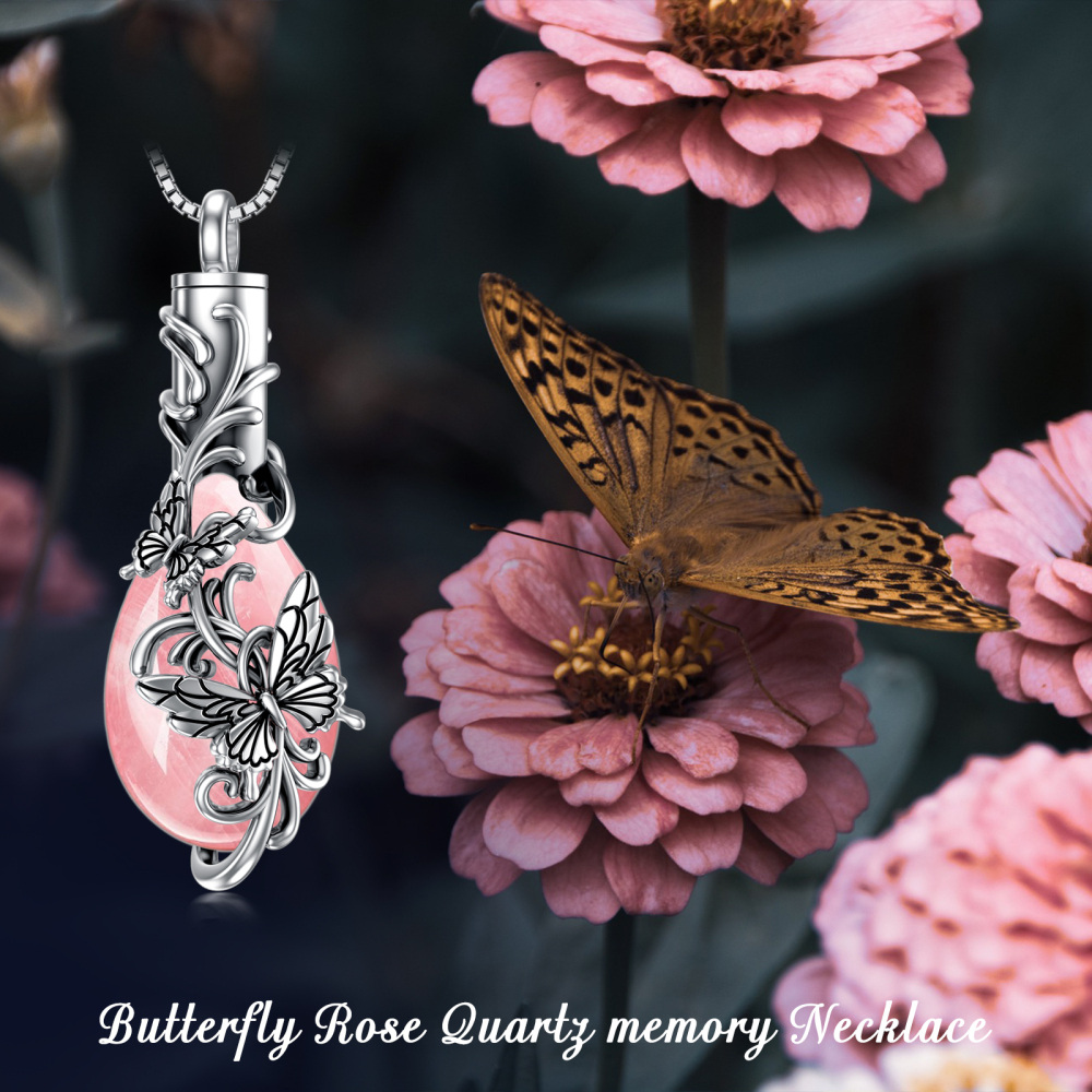 Sterling Silver Quartz Butterfly Urn Necklace for Ashes-4