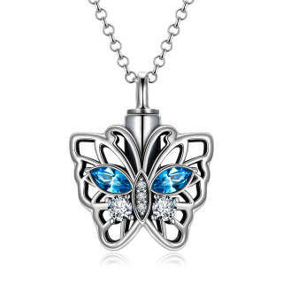 Sterling Silver Crystal Butterfly Urn Necklace for Ashes-11