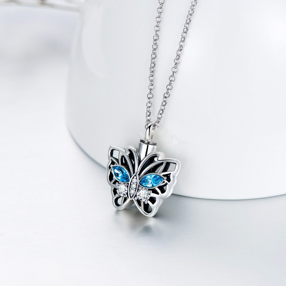 Sterling Silver Crystal Butterfly Urn Necklace for Ashes-3