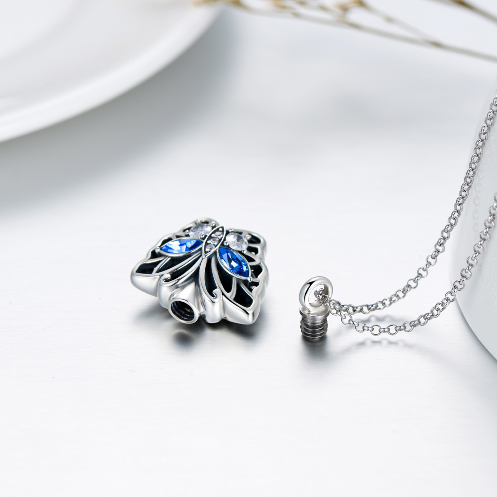 Sterling Silver Crystal Butterfly Urn Necklace for Ashes-4