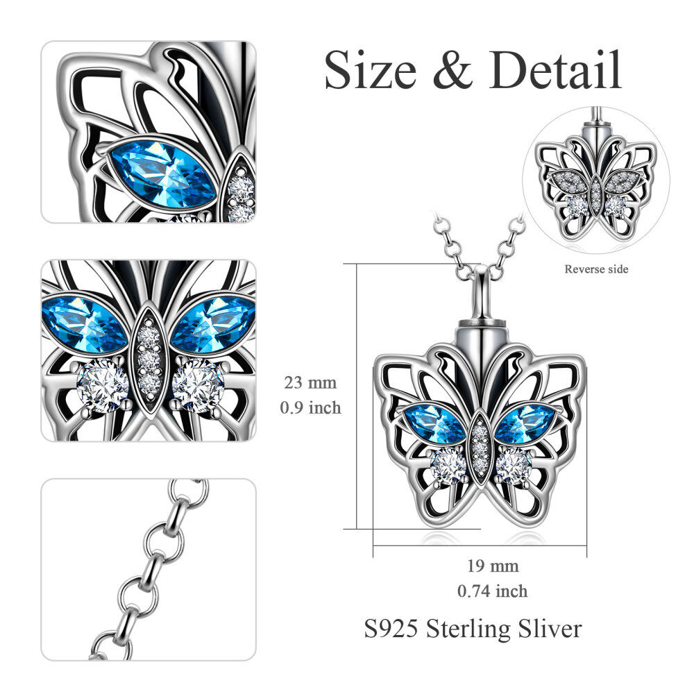 Sterling Silver Crystal Butterfly Urn Necklace for Ashes-5
