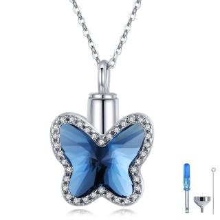 Sterling Silver Crystal Butterfly Urn Necklace for Ashes-34