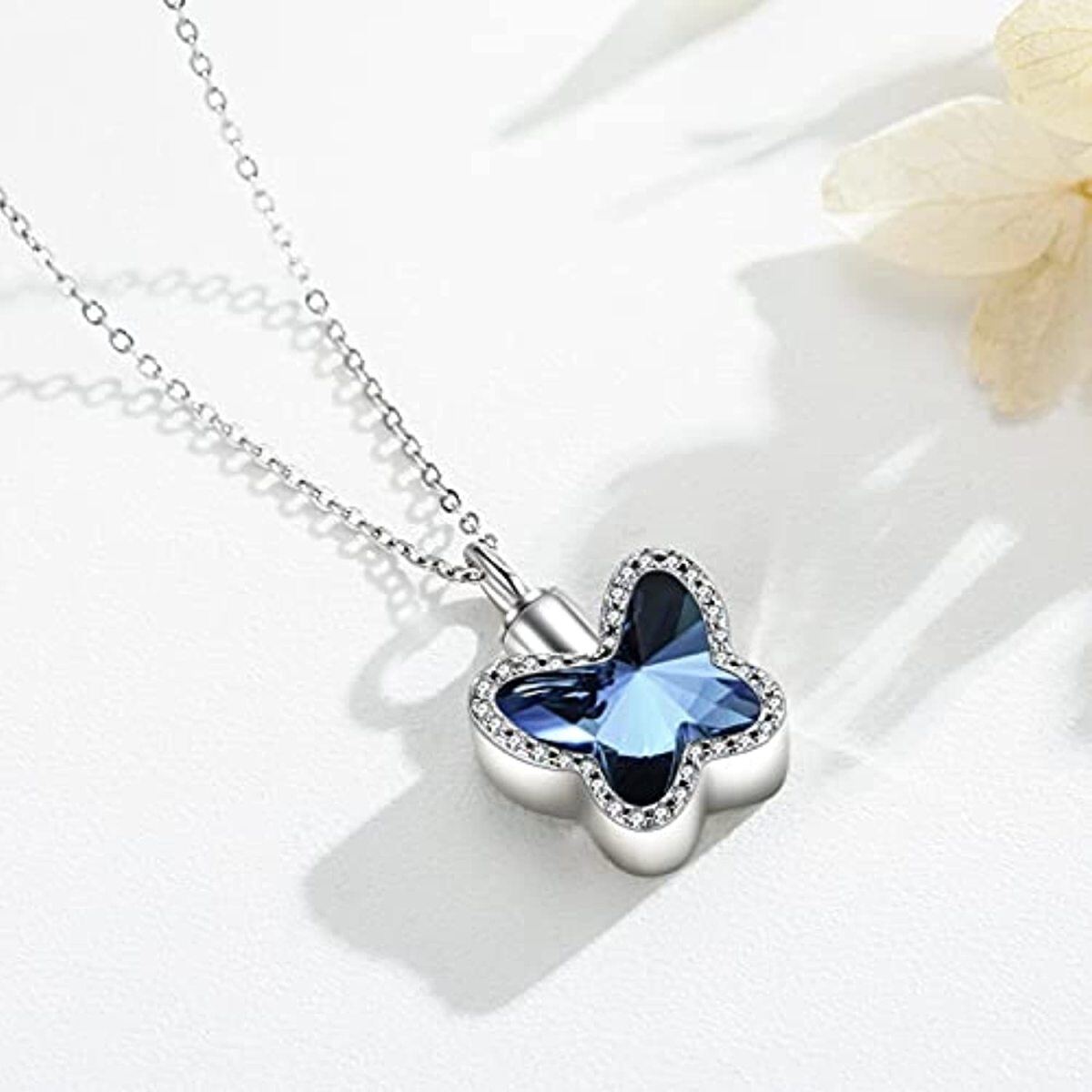 Sterling Silver Crystal Butterfly Urn Necklace for Ashes-3