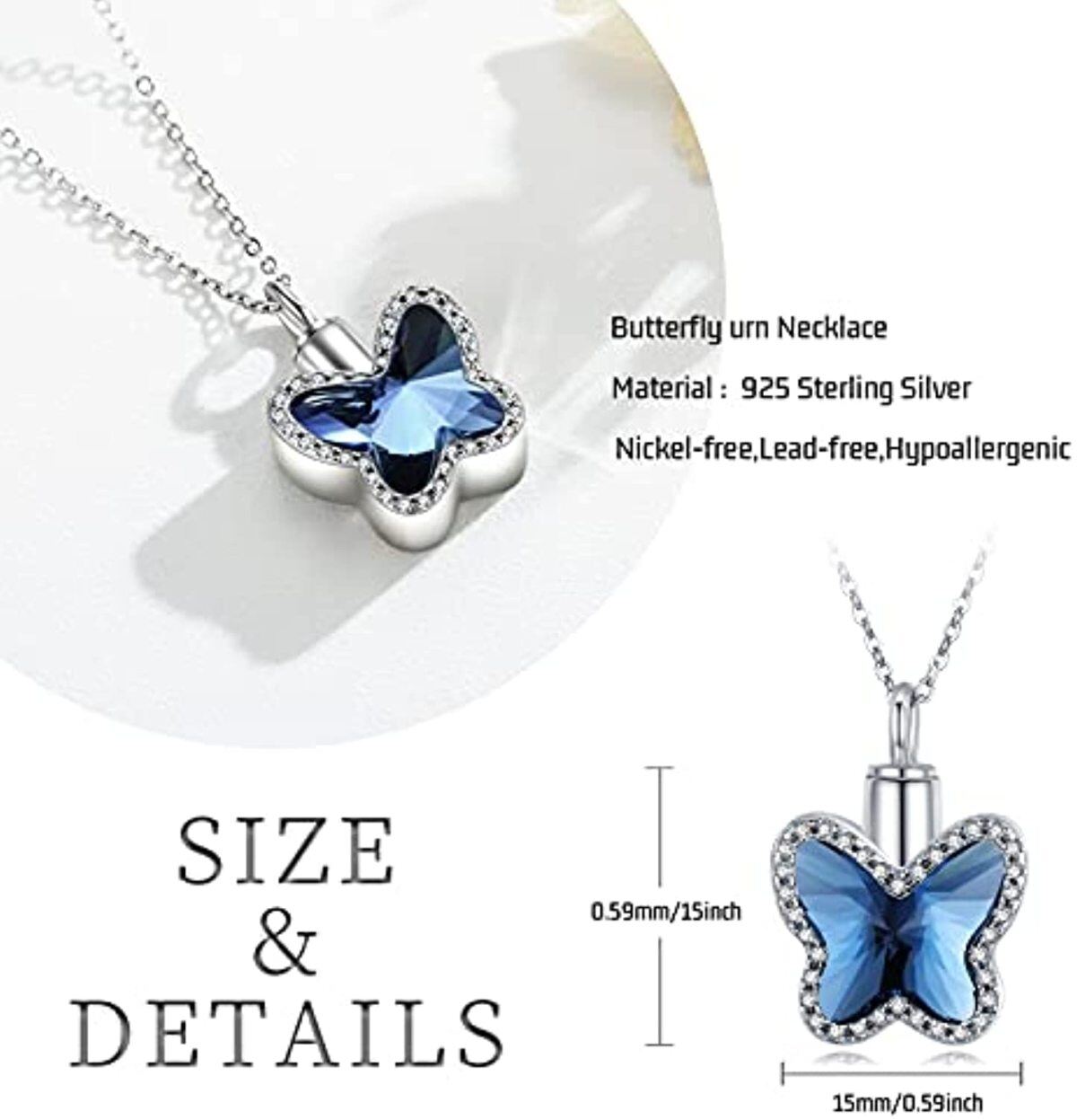 Collier Urne papillon en cristal en argent sterling-5