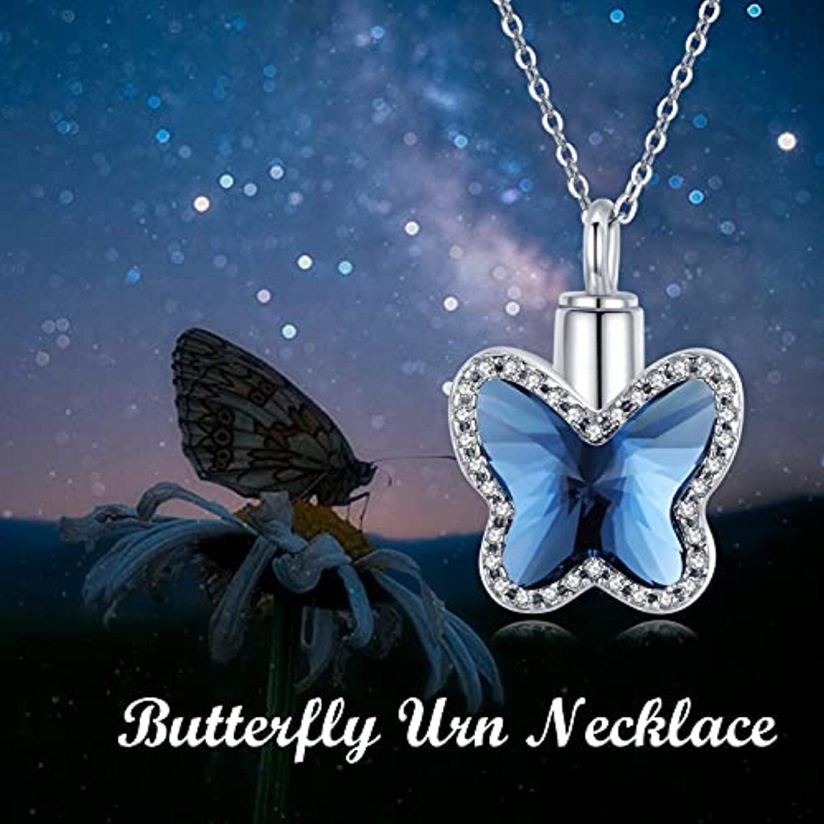 Sterling Silver Crystal Butterfly Urn Necklace for Ashes-6