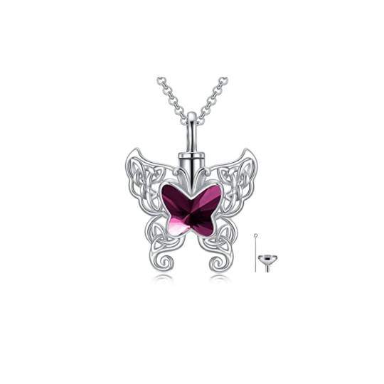 Sterling Silver Crystal Butterfly Urn Necklace for Ashes