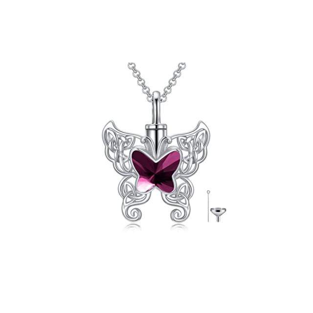 Sterling Silver Crystal Butterfly Urn Necklace for Ashes-1