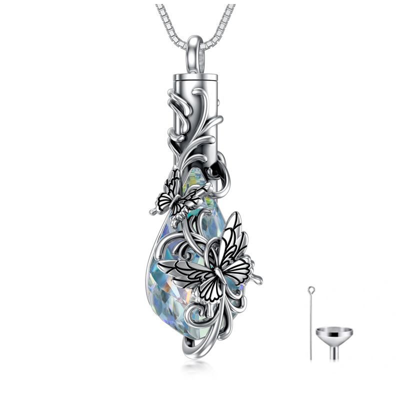 Bespoke Cremation Jewelry • Sterling Silver and Clear Cubic Zirconia Butterfly Cremation Ash shops Pendant