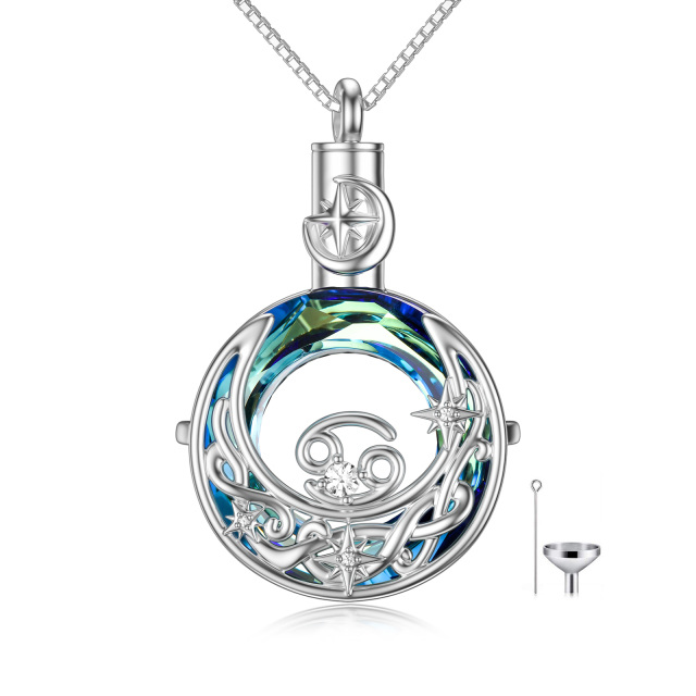 Sterling Silver Crystal Cancer & Celtic Knot & Moon Urn Necklace for Ashes-1