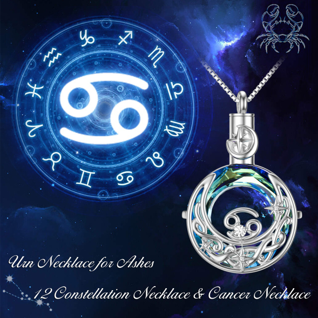 Collana con urna per le ceneri in cristallo d'argento con nodo celtico e cancro e luna-4