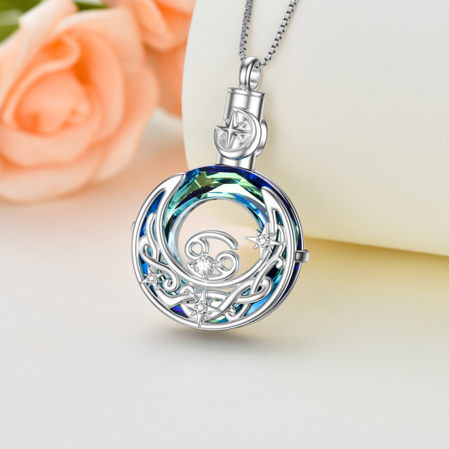 Sterling Silver Crystal Cancer & Celtic Knot & Moon Urn Necklace for Ashes-5