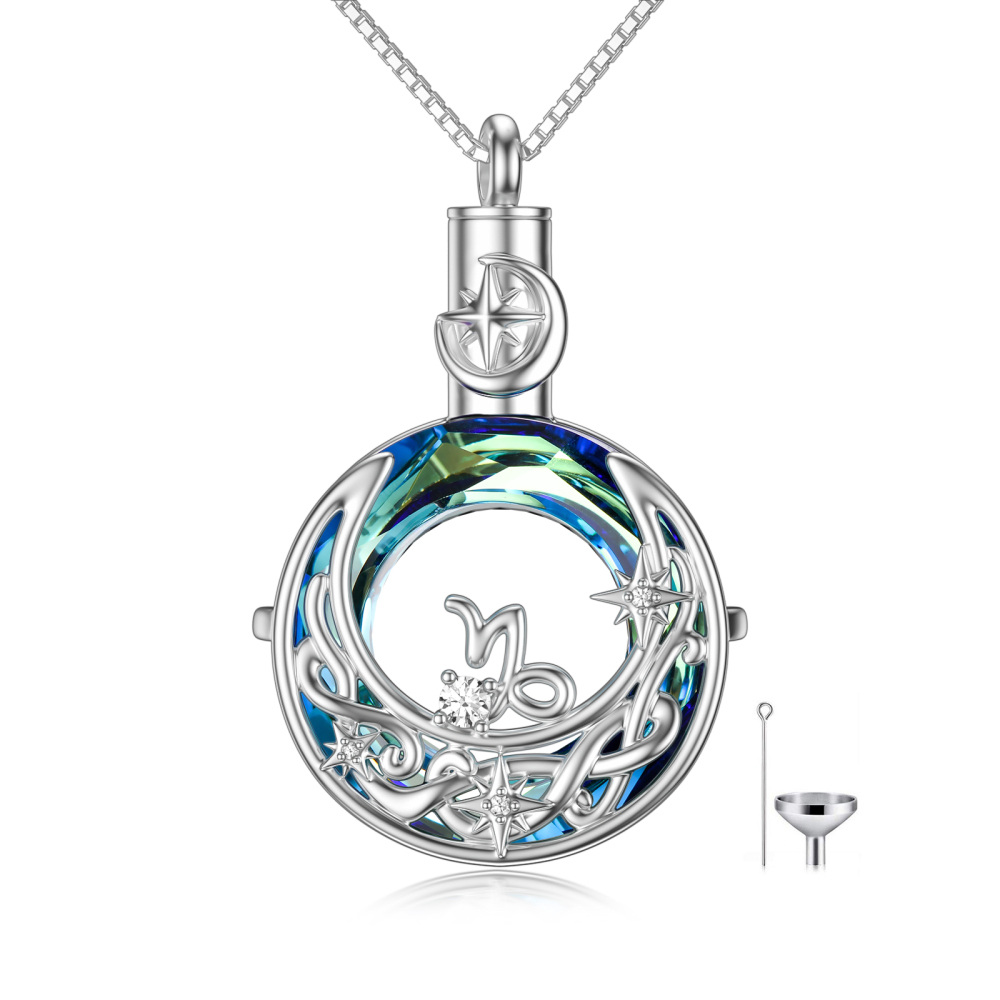 Sterling Silver Round Crystal Virgo & Celtic Knot Moon Urn Necklace For Ashes-1