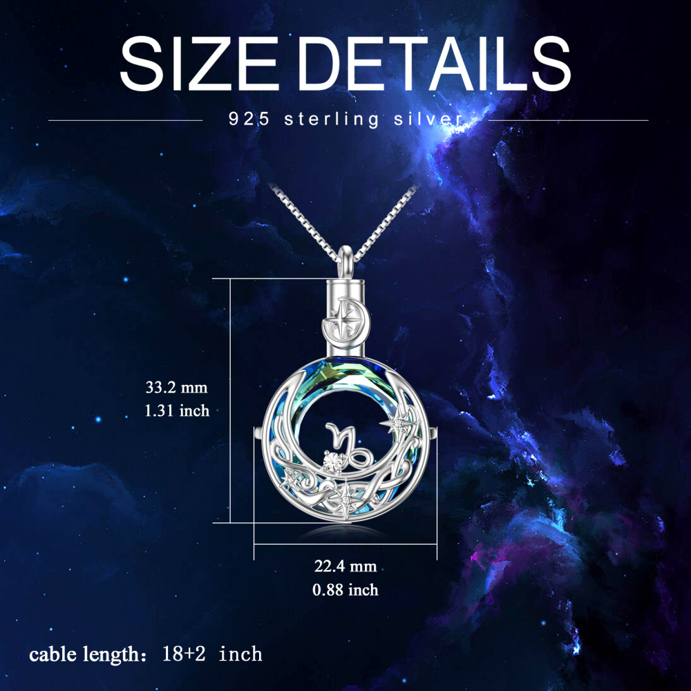 Sterling Silver Round Crystal Virgo & Celtic Knot Moon Urn Necklace For Ashes-3