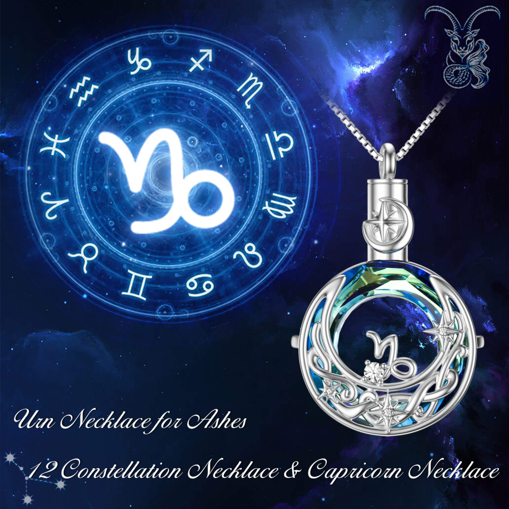 Sterling Silver Round Crystal Virgo & Celtic Knot Moon Urn Necklace For Ashes-4