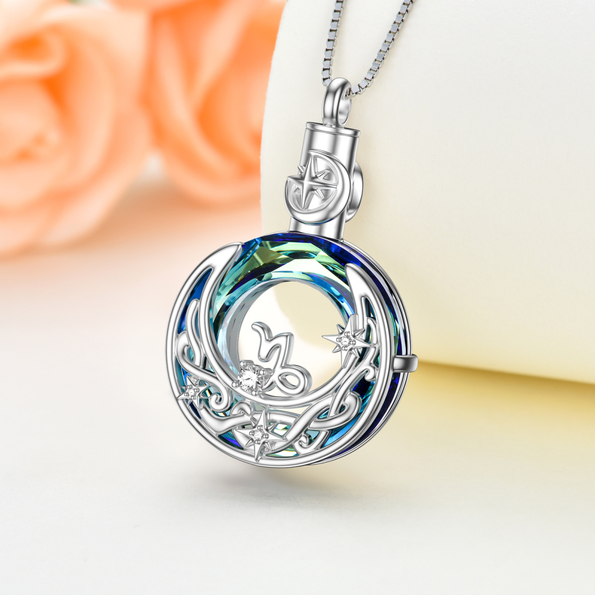 Collier en argent sterling en cristal Capricorne, nœud celtique et urne lunaire-5