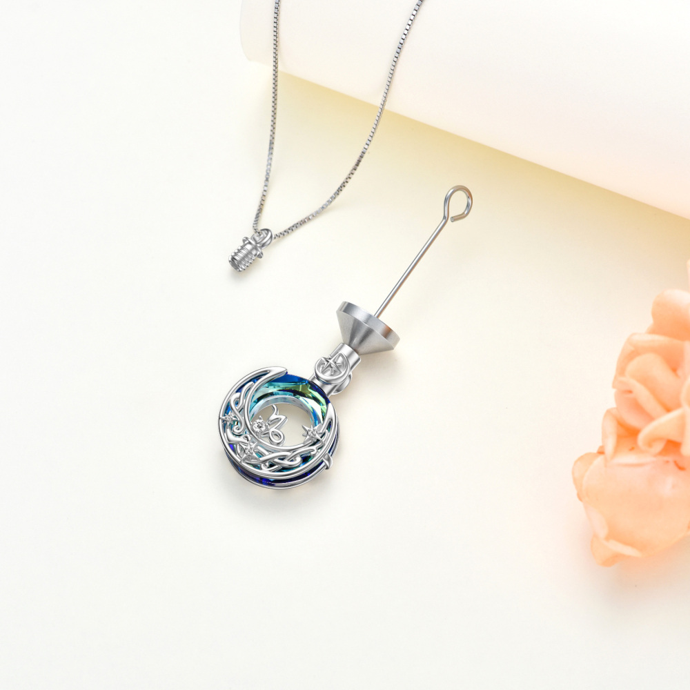 Sterling Silver Round Crystal Virgo & Celtic Knot Moon Urn Necklace For Ashes-6