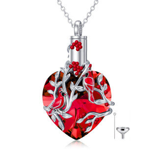 Sterling Silver Crystal Cardinal & Heart Urn Necklace for Ashes-8