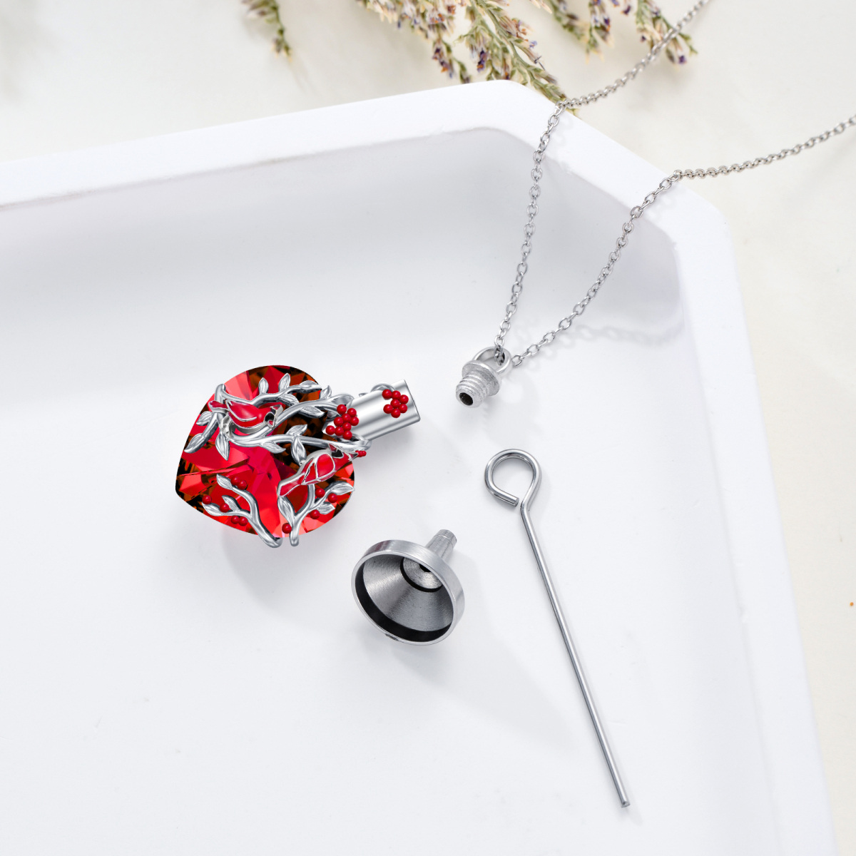 Collier en argent sterling en cristal cardinal et urne en forme de coeur-5