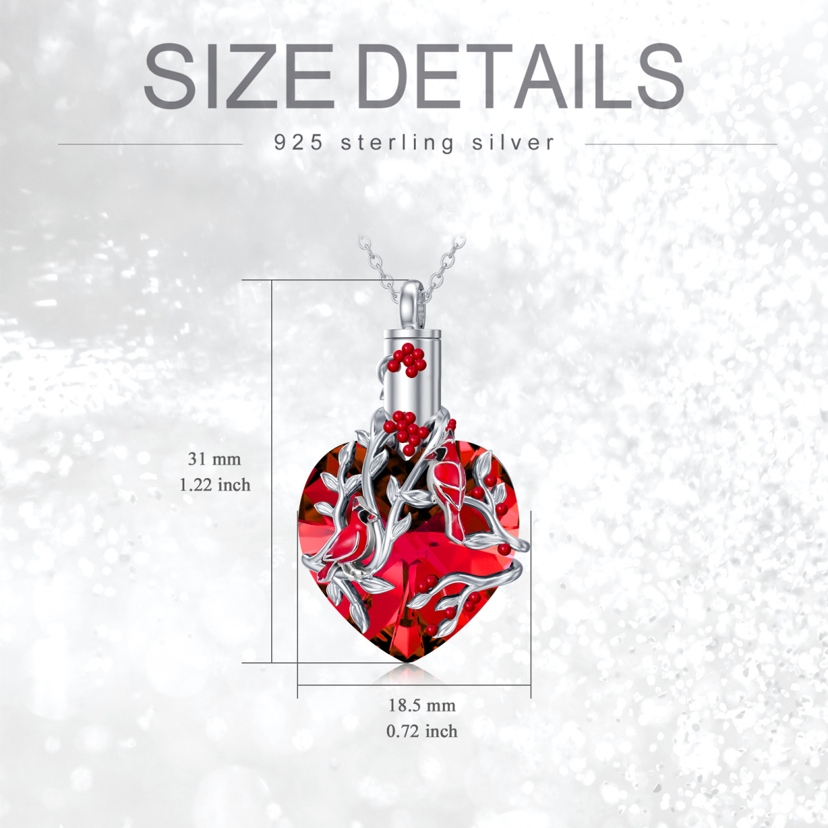 Collier en argent sterling en cristal cardinal et urne en forme de coeur-6