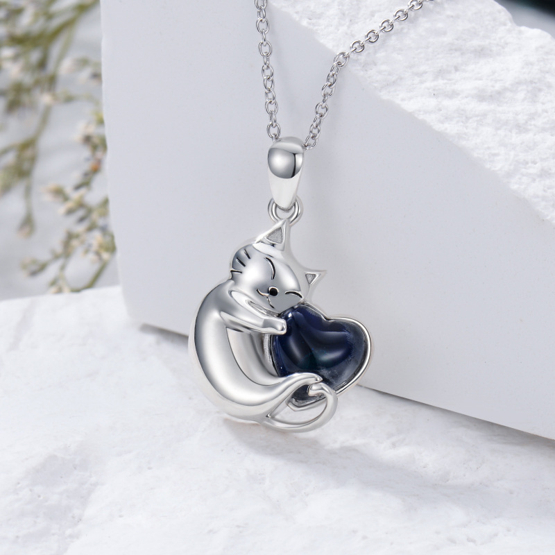 Sterling Silver Crystal Cat Pendant Necklace-3