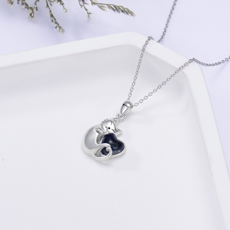 Sterling Silver Crystal Cat Pendant Necklace-4