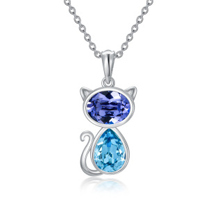 Sterling Silver Crystal Cat Pendant Necklace-39