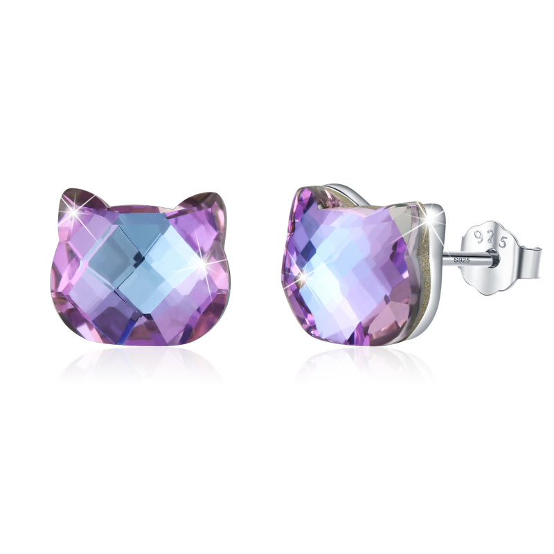 Brincos de prata esterlina com cristais de gato-9