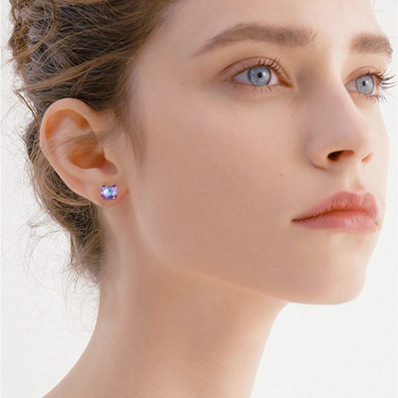 Brincos de prata esterlina com cristais de gato-2