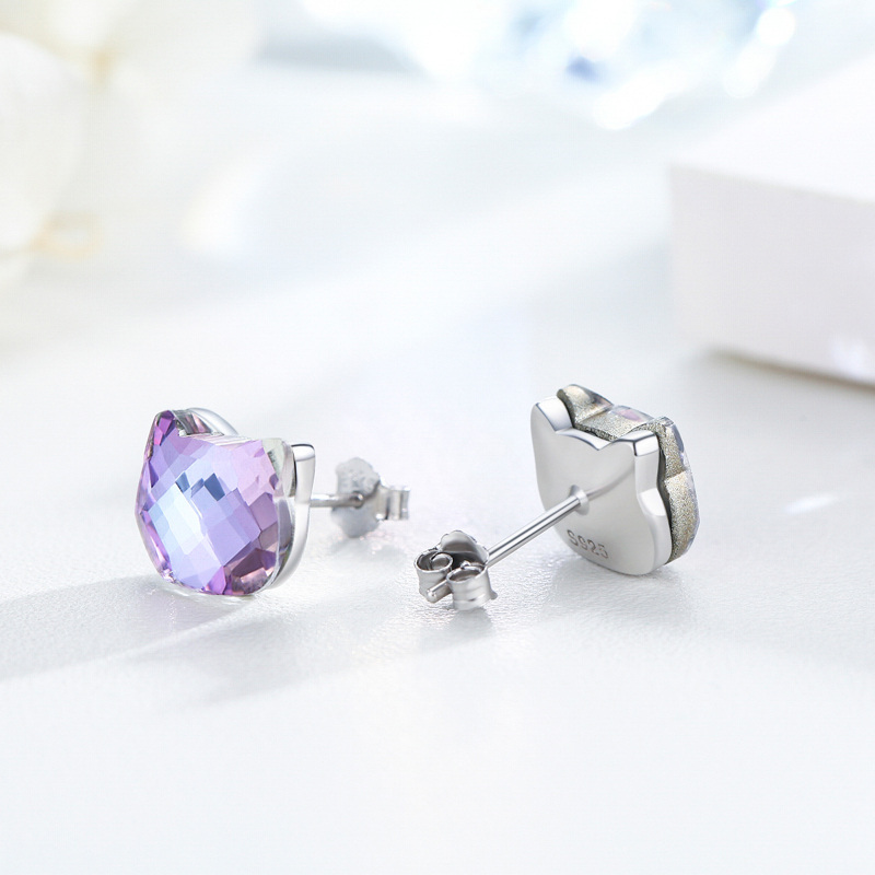 Brincos de prata esterlina com cristais de gato-3