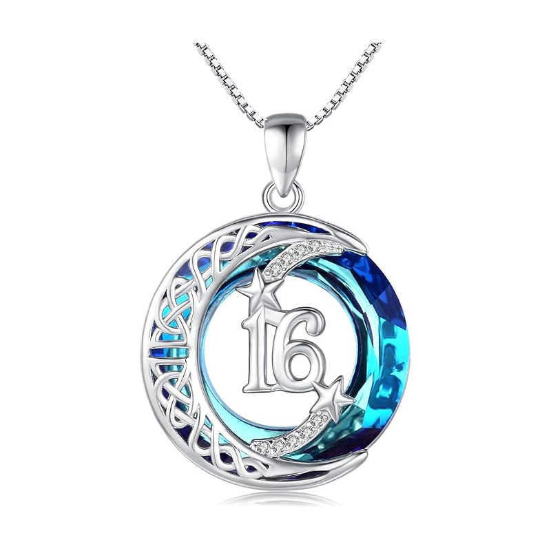 Sterling Silver Crystal Celtic Knot & Moon & Star Personalized Pendant Necklace for Women-2