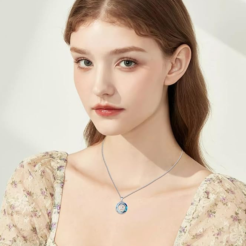 Collar con colgante personalizado de luna y estrella con nudo celta de cristal en plata esterlina para mujer-2