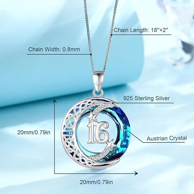 Sterling Silver Crystal Celtic Knot & Moon & Star Personalized Pendant Necklace for Women-5