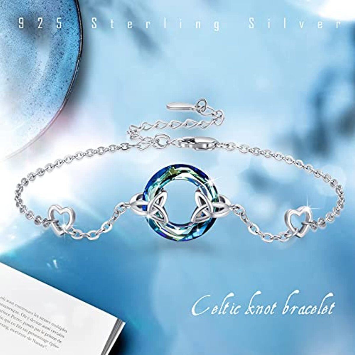 Bracciale con ciondolo a nodo celtico in cristallo d'argento sterling-4