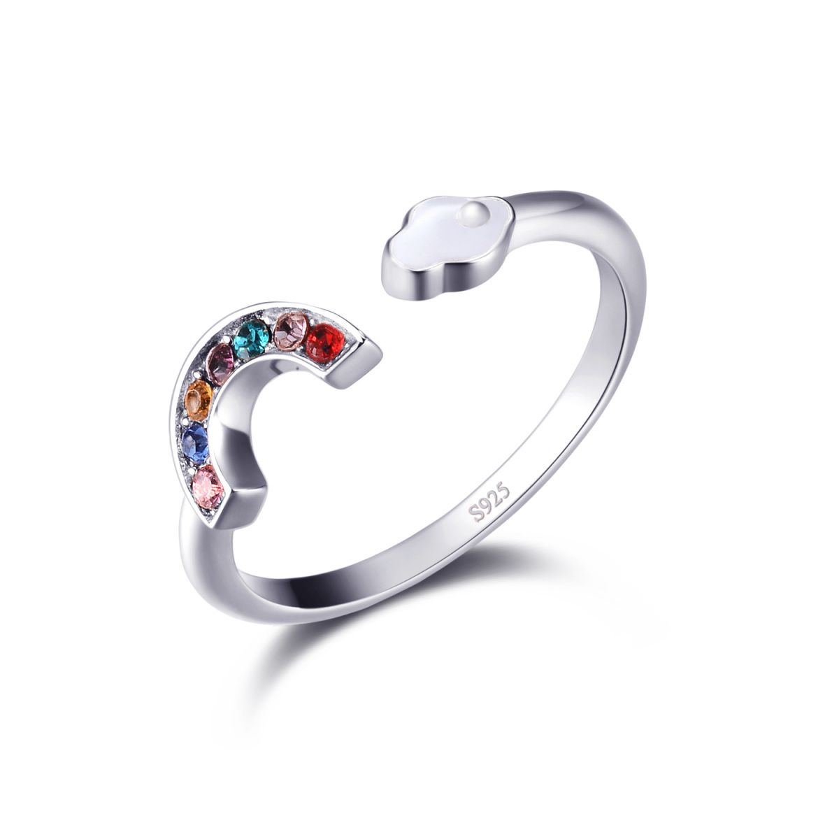 Offener Ring aus Sterlingsilber mit Kristallchakren und Regenbogen-1