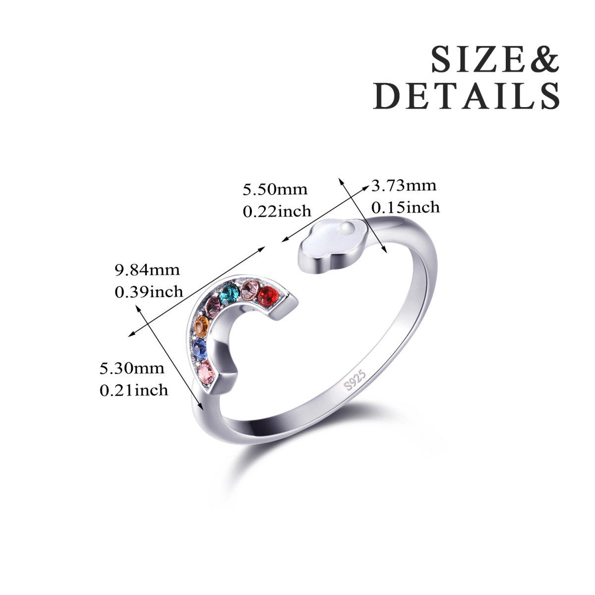 Offener Ring aus Sterlingsilber mit Kristallchakren und Regenbogen-5