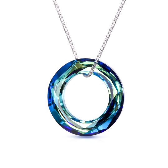 Sterling Silver Crystal Circle Pendant Necklace