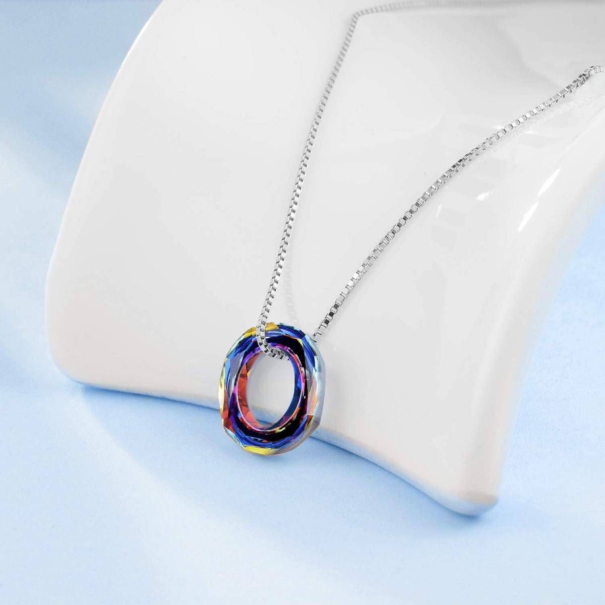 Sterling Silver Circle Crystal Pendant Necklace for Women-3