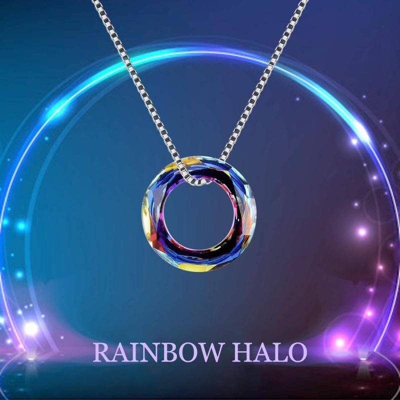 Sterling Silver Circle Crystal Pendant Necklace for Women-5